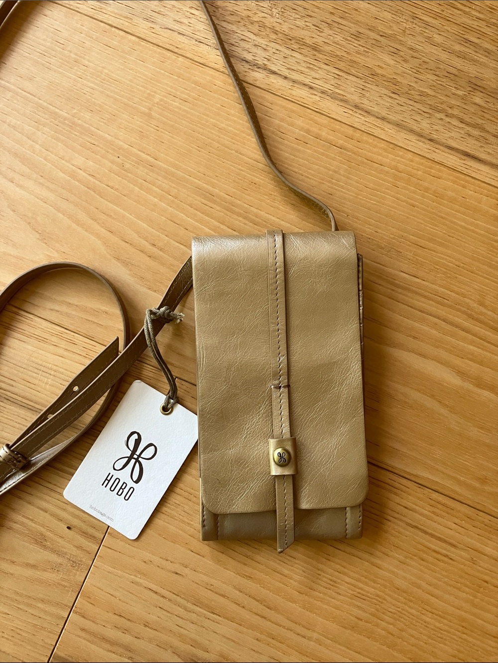 HOBO Gold Leather Crossbody Phone Pouch
